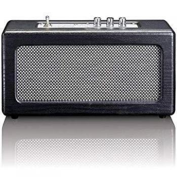Altavoz Bluetooth Lenco BT-300 Negro con Caja de Madera, Ajuste de Graves y Agudos, Potencia Estéreo 20W RMS y Batería de 1500 mAh (8 horas)