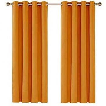 Deconovo Cortinas Habitacion Termicas Aislantes Dormitorio Decoración Ventanas Moderna con Ollaos 2 Piezas 117x138cm Naranja