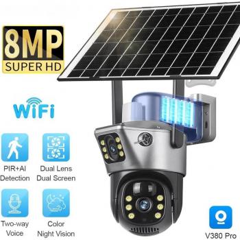 Cámara Solar 4K 8MP 4G/WiFi con Doble Lente, Pantalla Dual, Batería, CCTV, Detección de Movimiento y Seguimiento Automático Humano - Novedad 2024
