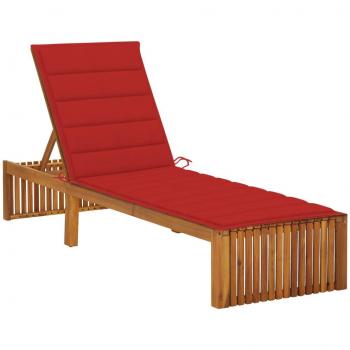 Tumbona de Madera Maciza de Acacia con Cojín Ajustable
