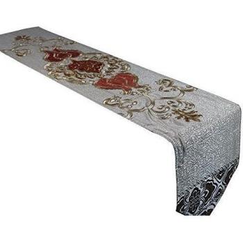 Lovein colorido bordado rojo llama Lily Floral poliéster tapetes para la mesa, color beige