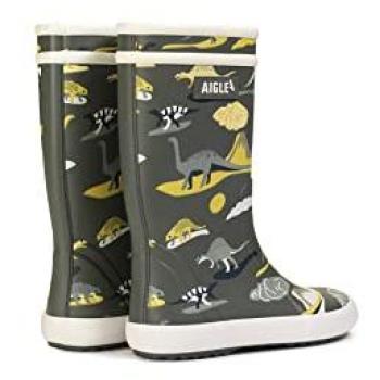 Botas de agua infantiles Lolly Pop Play AIGLE® azul con diseño de dinosaurio