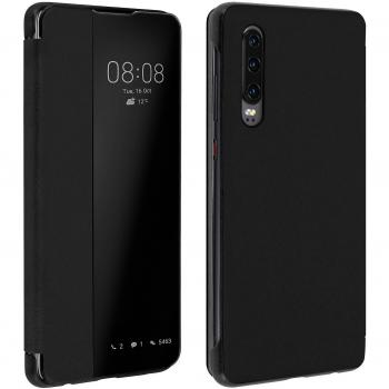Funda Huawei P30 con Ventana inteligente, Estuche tipo folio, Color Negro, Función de visualización de tiempo y notificaciones, Soporte para video
