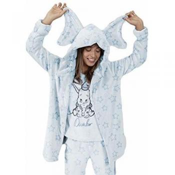 Disney Bata Manga Larga Calentita Dumbo para Mujer, Color Azul, Talla M