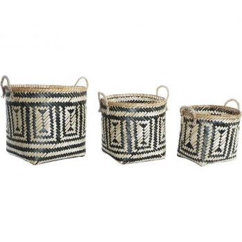Juego de Cestas DKD Home Decor Negro Natural Bambú 40 x 38 x 38 cm