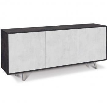 Aparador 3 Puertas Push-Pull en Kit, Estructura Óxido Negro y Frente Óxido Blanco 177x41x74 cm
