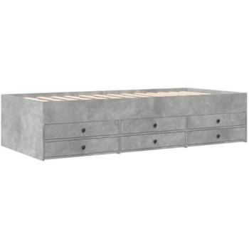 Sofá cama con cajones sin colchón 100x200 cm, gris hormigón, madera de ingeniería, incluye almacenamiento
