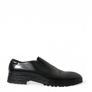 Dolce & Gabbana Black Leather Studded Loafers Dress Shoes - EU44/US11