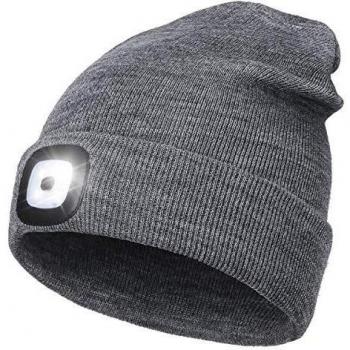 Gorro de Punto con luz, Recargable Gorro Unisex con Iluminado Gorro de Invierno cálido de 4 LED, Manos Libres con 3 Niveles de Brillo