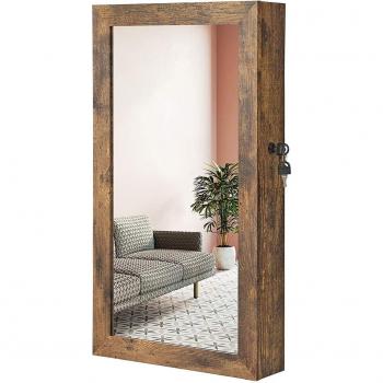Espejo joyero de pared organizador espacioso en marrón rústico o blanco, ahorro de espacio ideal para accesorios, con cerradura y 2 llaves, dimensiones 37x10x67 cm