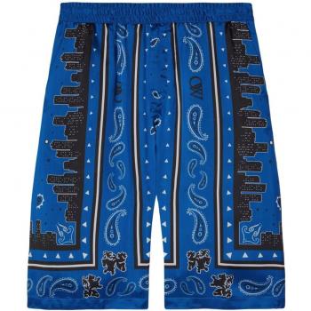 Off-White Men's Nautical Viscose Bermuda Shorts With Print in Blue | Size 46 | OMCB092S24FAB001