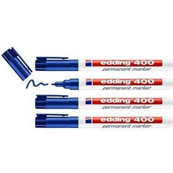 Marcador Permanente Edding 400 - Azul - 4 unidades - Punta Fina Redonda 1 mm - Resistente al Agua y de Secado Rápido