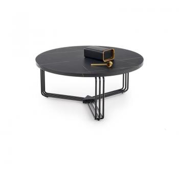 Mesa de centro Antica 80 cm, mármol negro, estructura negra, diseño moderno