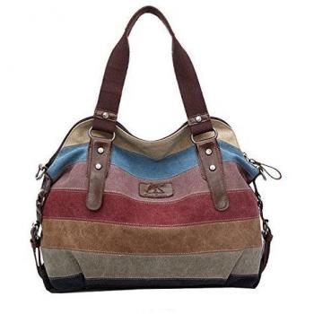 Bolsos de Mano,Vococal® Bolsos de Mujer,Lona coloridos rayas bolso Tote Crossbody bolsa de la mujer de gran capacidad para los cosméticos de paraguas plegable iPad