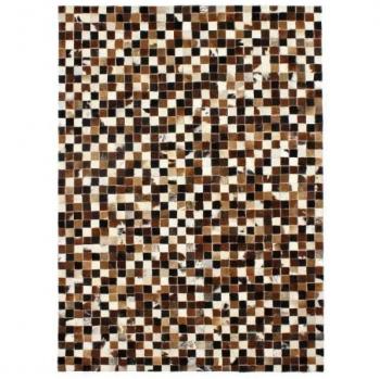 PATCHWORK - Alfombra de piel con patrón mosaico 140 x 200 cm marrón/blanco/negro