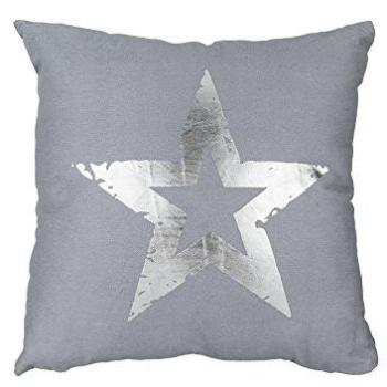 OOTB Cojín con Estampado de Estrella, Algodón, Plata, 40 x 40 x 5 cm