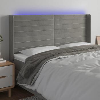 Cabecero LED de terciopelo gris claro 183x16x111/128 cm