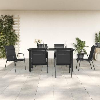 7-Piece Black Steel and Textilene Garden Dining Set