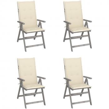 Adjustable Garden Reclining Chairs Set of 4 with Cushions Solid Acacia Wood