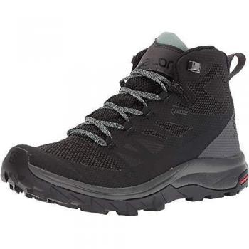 SALOMON Women's Outline Mid GTX W Track and Field Shoe, Black/Magnet/Green Milieu, 3.5 UK