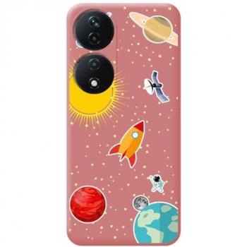 Funda de Silicona Líquida Rosa con Diseño Espacial para Huawei Honor X7b