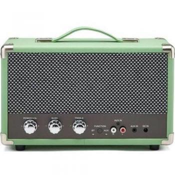 GPO Westwood Retro 25 Altavoz con subwoofer de 25 vatios, Entrada RCA, Bluetooth, Rejilla Vintage y asa de Transporte - Verde