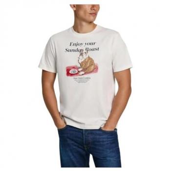 Camiseta de Hombre Pepe Jeans Axel Blanco M, Manga Corta, Algodón Orgánico, Sostenible