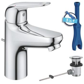 Grifo Monomando Grohe Metal con acabado en cromo, tecnología de cartucho de disco cerámico, caño giratorio, limitador de caudal y sistema de instalación rápida