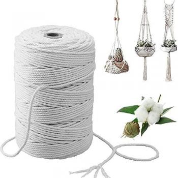 SUPRBIRD 200m x 3mm Cordón de Macrame de Algodón, Natural Cordel de Algodón, Hecha a Mano Craft Cuerda DIY Natural Trenzado Algodón para DIY Planta de Colgar en la Pared Percha Hecha a Mano Craft