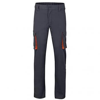 Pantalón de Trabajo Velilla STRETCH Bicolor 103024S Slim Fit Elástico Doble Costura de Seguridad Multibolsillos Color Gris y Naranja Talla 54