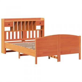 Cama con estantería sin colchón de madera maciza marrón 140x190 cm