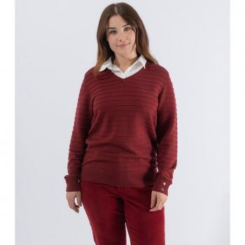 October - Jersey de mujer tricot otomán con cuello pico
