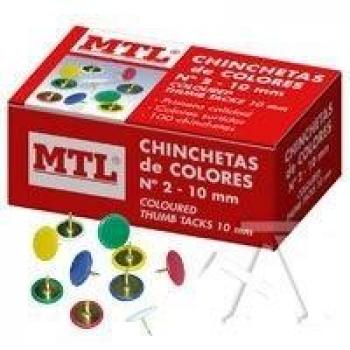 CAJA10 CAJAS 100 CHINCHETAS DE COLORES Nº2 10MM MTL