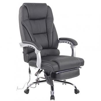 Silla de oficina giratoria regulable en cuero auténtico negro con función de masaje