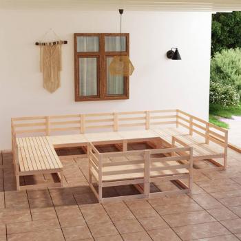 Juego de muebles de jardín 11 piezas madera maciza de pino