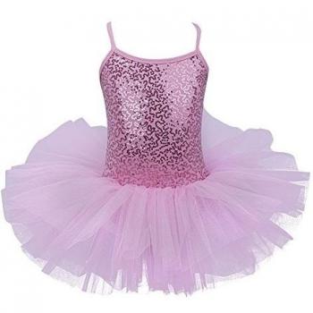 IEFIEL Vestido de Danza Ballet para Niña Maillot Lentejuelas de Patinaje Artistico Vestido Tutú Princesa de Danza Clásica Traje Ballet Niña Rosa 5-6 años