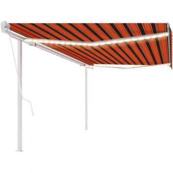 Toldo automático con LED y sensor de viento naranja marrón 5x3m