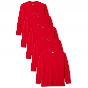 Lower East Camiseta de manga larga con cuello de pico, pack de 5, Rojo, 2XL