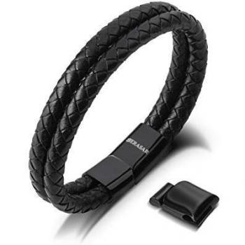 SERASAR 20cm Negro Pulsera de Cuero Hombre Chico Pulseras Hombres Brazalete Brazaletes Pulso Muñequera Muñequeras Bisuteria Bisutería Joyeria Nudos Cuerda Cuerdas Bracelet Men Jewellery Unisex Ancha