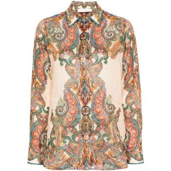 Zimmermann Women's Beige Paisley Print Oversized Shirt, Size M