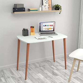 Escritorio Kongsberg Aglomerado/Haya 70 x 90 x 60 cm Blanco/Natural - Mesa de Trabajo Rectangular para Oficina y Estudio