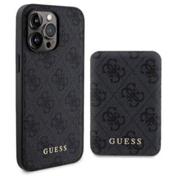 Guess Set Funda Rígida + Powerbank 5000mAh MagSafe para iPhone 14 Pro Max Negro/Logo Metálico 4G