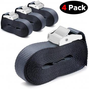 Audew 4 X Heavy Duty Cinta Tensor Correa de Trincaje Amarre Fuerte Carga con Hebilla de Metal 5Mx25MM