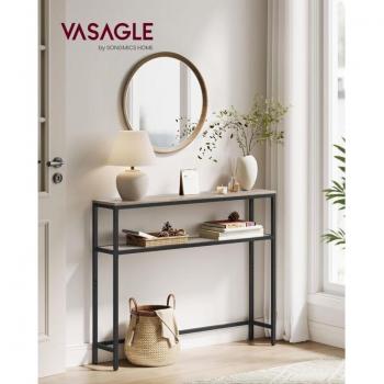 Mesa de Consola Estrecha VASAGLE, 20 x 80 x 80 cm, Mesa Auxiliar Moderna con 2 Estantes para Sala de Estar y Dormitorio, disponible en Blanco Mármol y Negro Tinta,