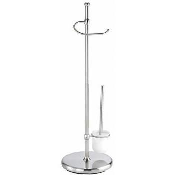 Conjunto WC 2 en 1 Adiamo - Soporte de papel higiénico y escobilla, acero y vidrio, diseño elegante, dimensiones 28 x 88 x 28 cm