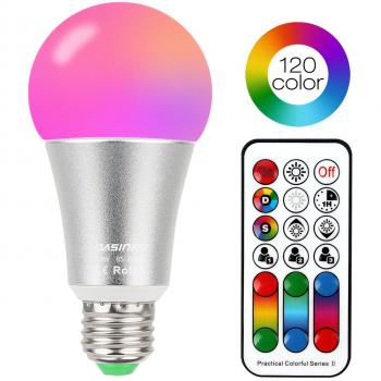Bombilla de cambio de color de 10W, E27 rosca Edison RGBW 120 opciones de color, 4ª generación RGB + blanco cálido, doble memoria mando a distancia equivalente a 60W incluido para decoración del hogar