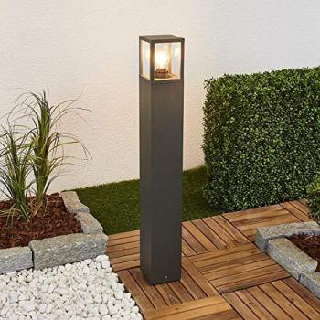 Bolardo de exterior Lucande Klemens, gris grafito, altura 90 cm, moderno, hecho de aluminio, 1 llama E27 para iluminación de senderos y balizas