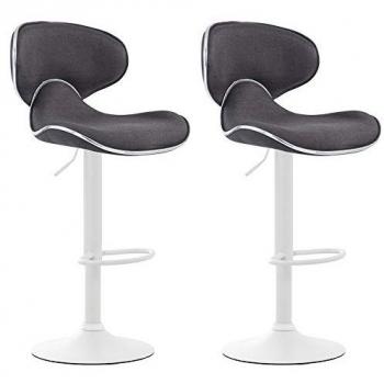 Set de 2 Taburetes de Bar Las Vegas V2 en Tela Gris Oscuro y Blanco con Asiento Giratorio y Altura Regulable