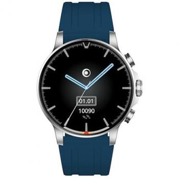 Reloj Inteligente BigBen Round Plateado - IP68, Bluetooth, Multifuncional con Correa Azul