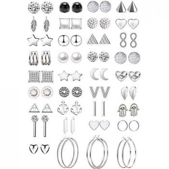 39 pares surtidos de múltiples aretes de joyería conjunto con tarjeta para mujeres niñas simple aro conjunto de pendientes